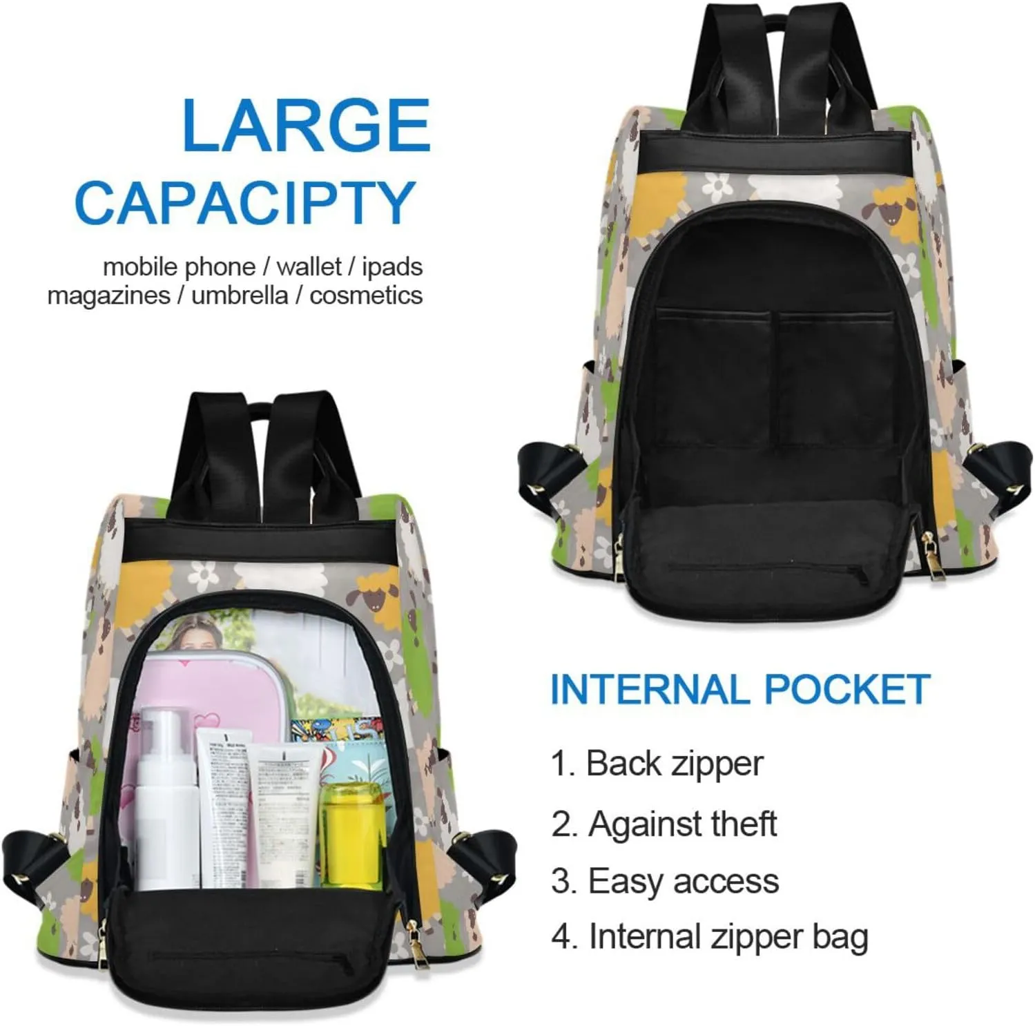Animal Print Anti-theft Backpack Handbags for Women Travel Rucksack Lightweight Shoulder Bags 13.4 X 5.9 X 15in Pattern 13