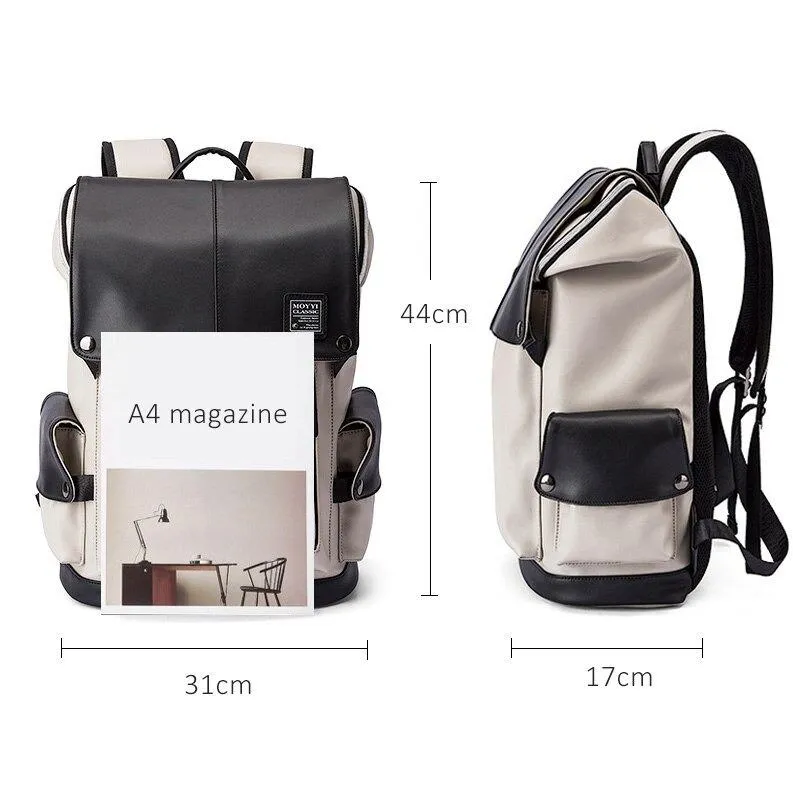 Anti-theft Waterproof Faux Leather Travel Backpack with USB Port for Men
