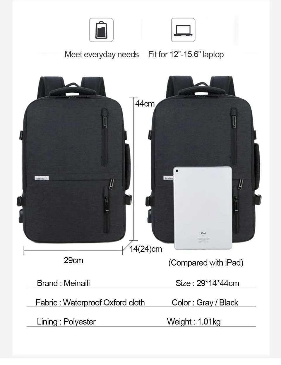 Anti Theft Waterproof Large Capacity USB Chargring Backpack