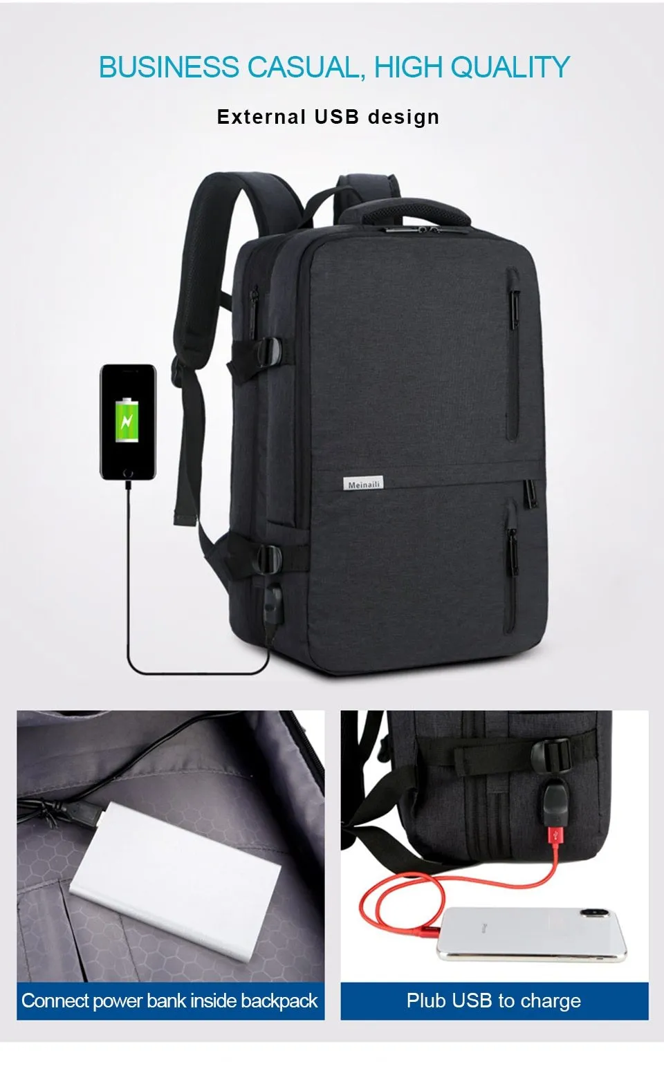 Anti Theft Waterproof Large Capacity USB Chargring Backpack