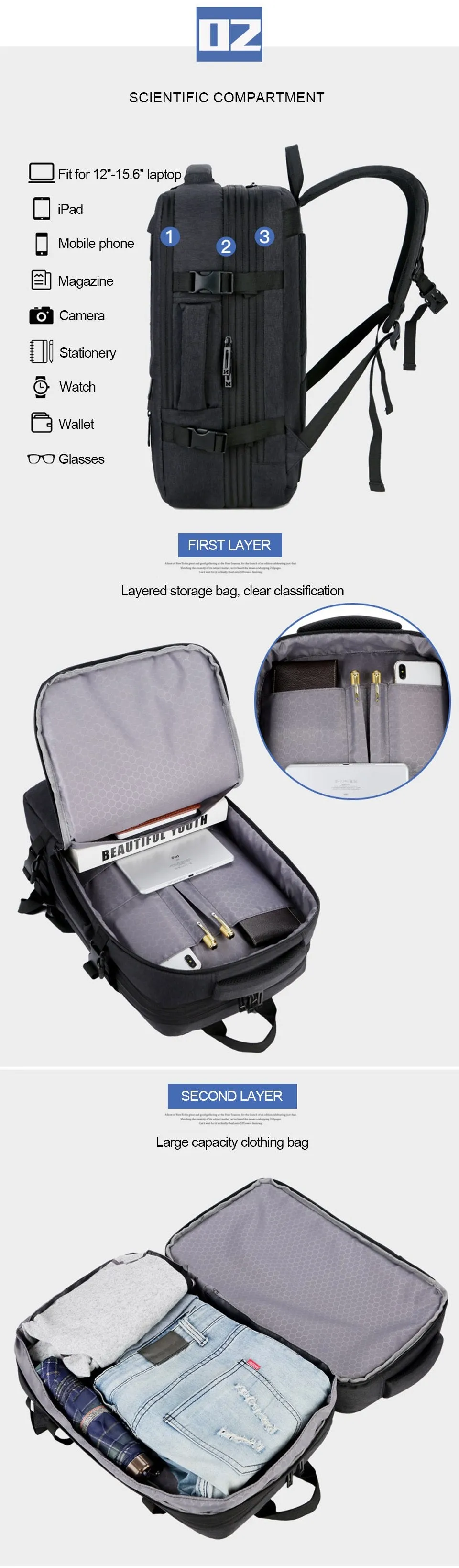 Anti Theft Waterproof Large Capacity USB Chargring Backpack
