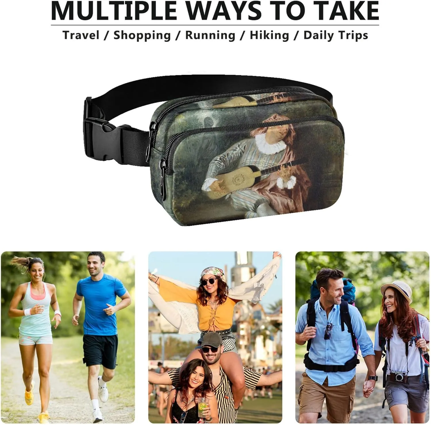 Antoine Watteau Painting Fanny Pack for Women Waterproof Hip Pouch Belt Bag Cute Waist Pouch for Women