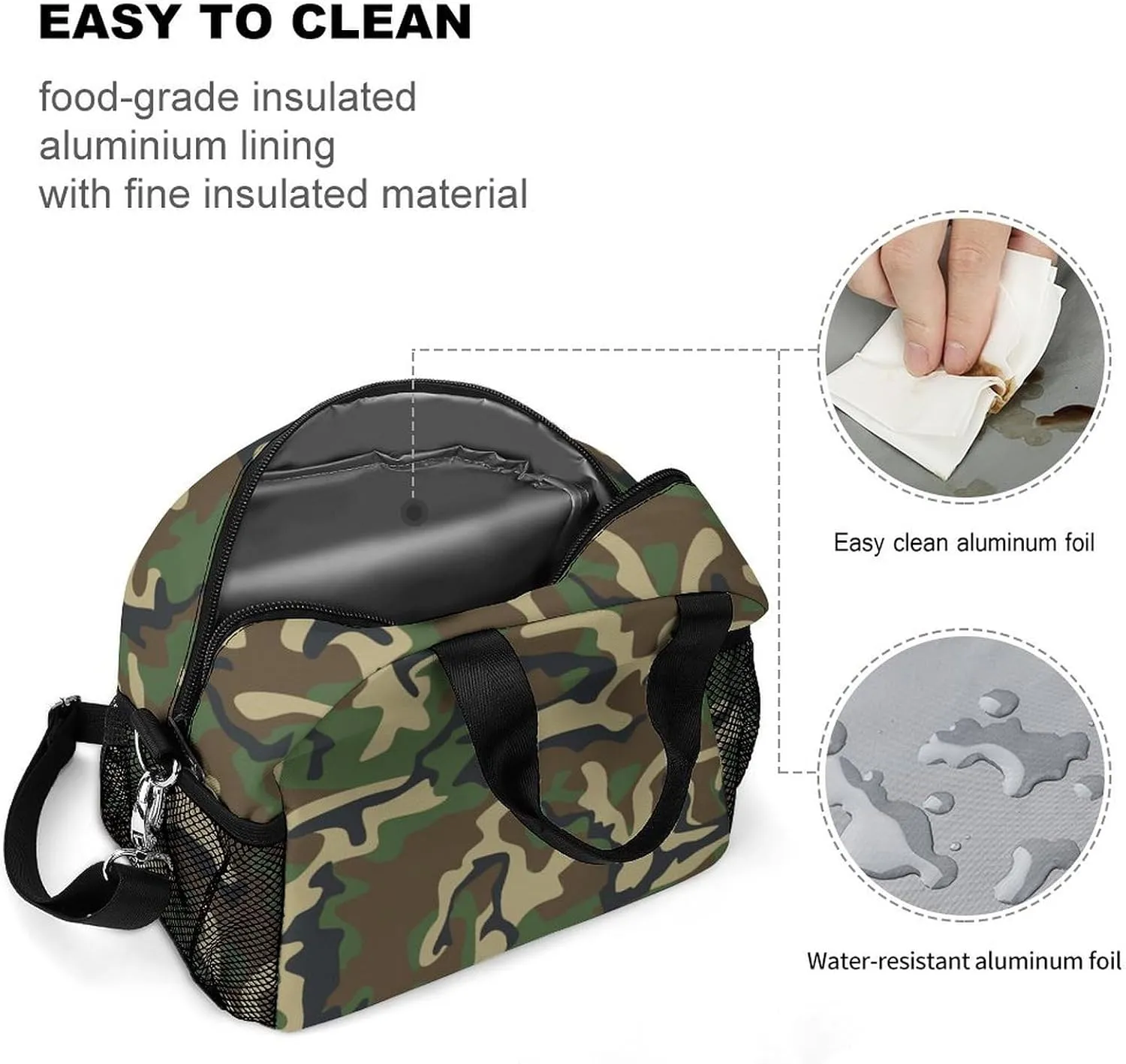Army Classic Camouflage Adjustable Shoulder Strap Insulated And Leak Proof Premium Lunch Bag Unisex