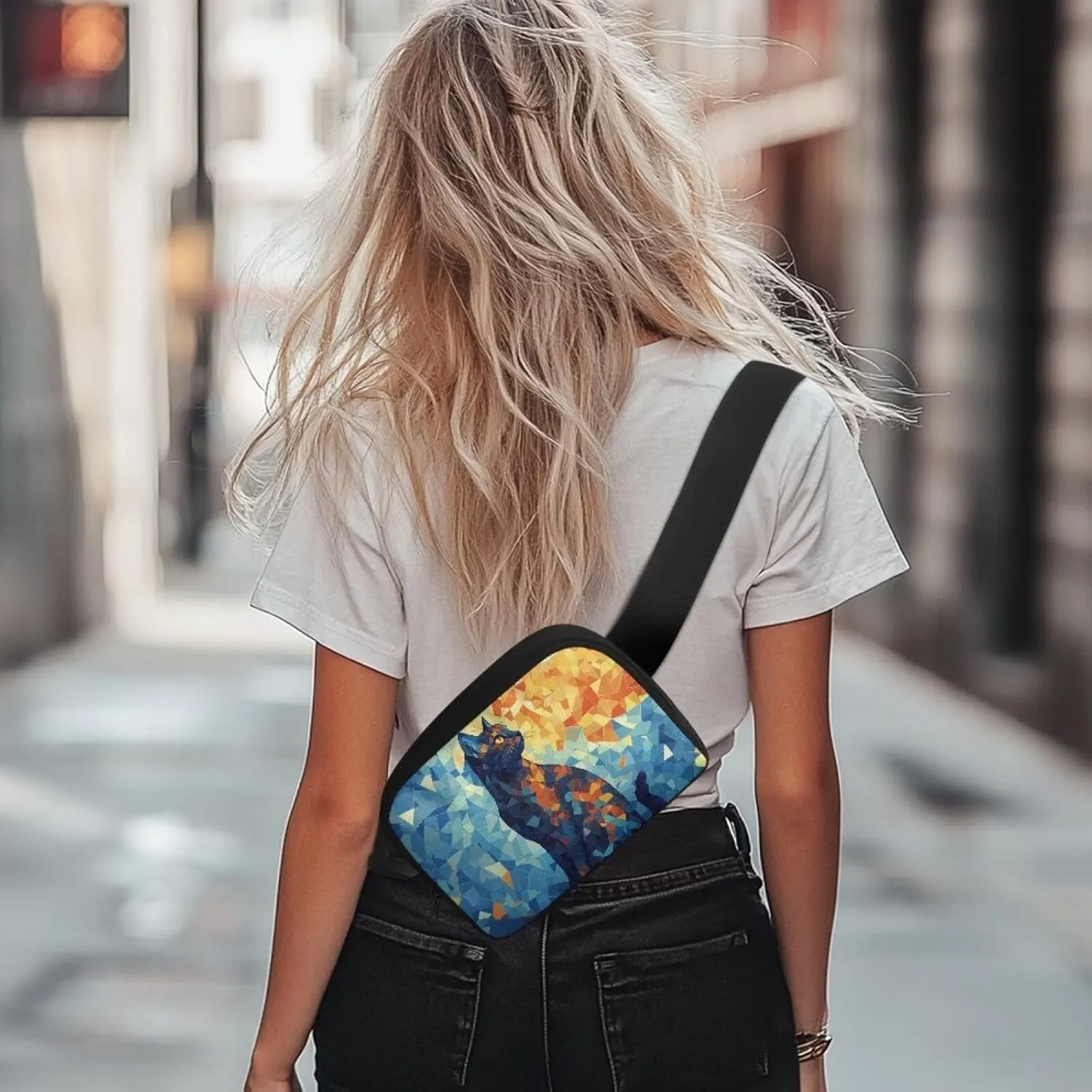 Art Cat Fanny Pack for Women Birthday Gifts for Women Sister Friends Practical Portable Waist Pack with Adjustable Strap for Travel Outdoor Shopping Blue Belt Bag Small Personalized