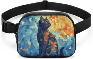 Art Cat Fanny Pack for Women Birthday Gifts for Women Sister Friends Practical Portable Waist Pack with Adjustable Strap for Travel Outdoor Shopping Blue Belt Bag Small Personalized