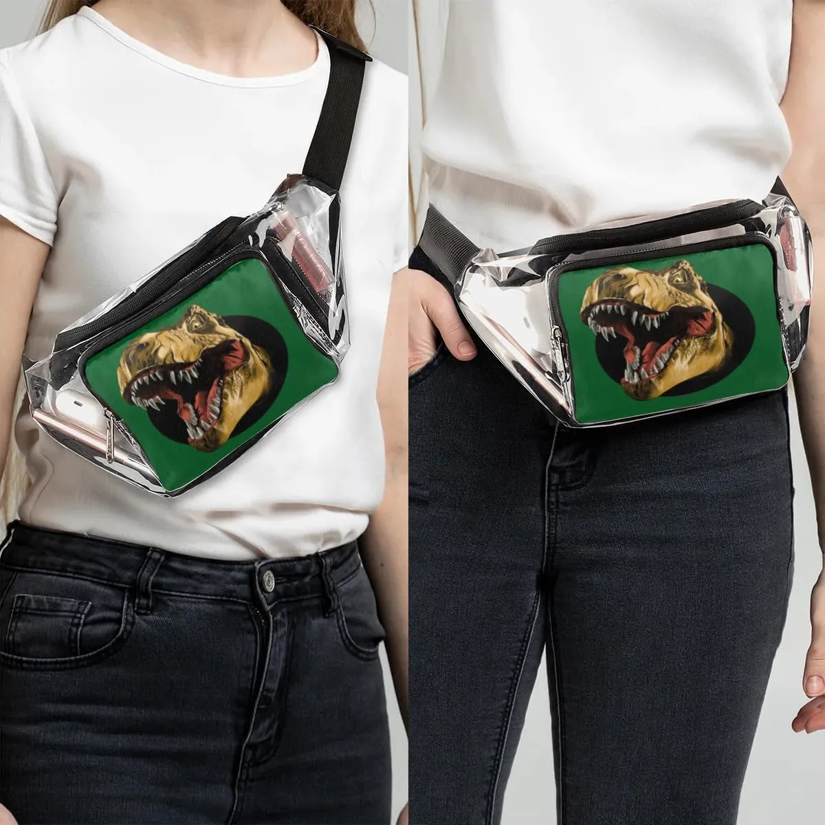 Art Painting Dinosaur Clear Fanny Pack Stadium Approved Clear Crossbody Belt Bag for Women Men Transparent Waist Bag with Adjustable Strap for Concerts Sports Events Travel