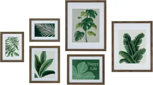 ArtbyHannah Gallery Wall Frame Set, 6 Pack Picture Frames Collage Wall Decor with Botanical & Happy Life Prints for Living Room Bedroom Dining Room, Assorted Size (Walnut Framed)
