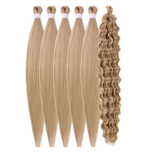 Ash Blonde Boho Braiding Hair Pre Stretched for Boho Braids27/613 Mixed Synthetic Deep Wave Boho Braids Hair for Braiding