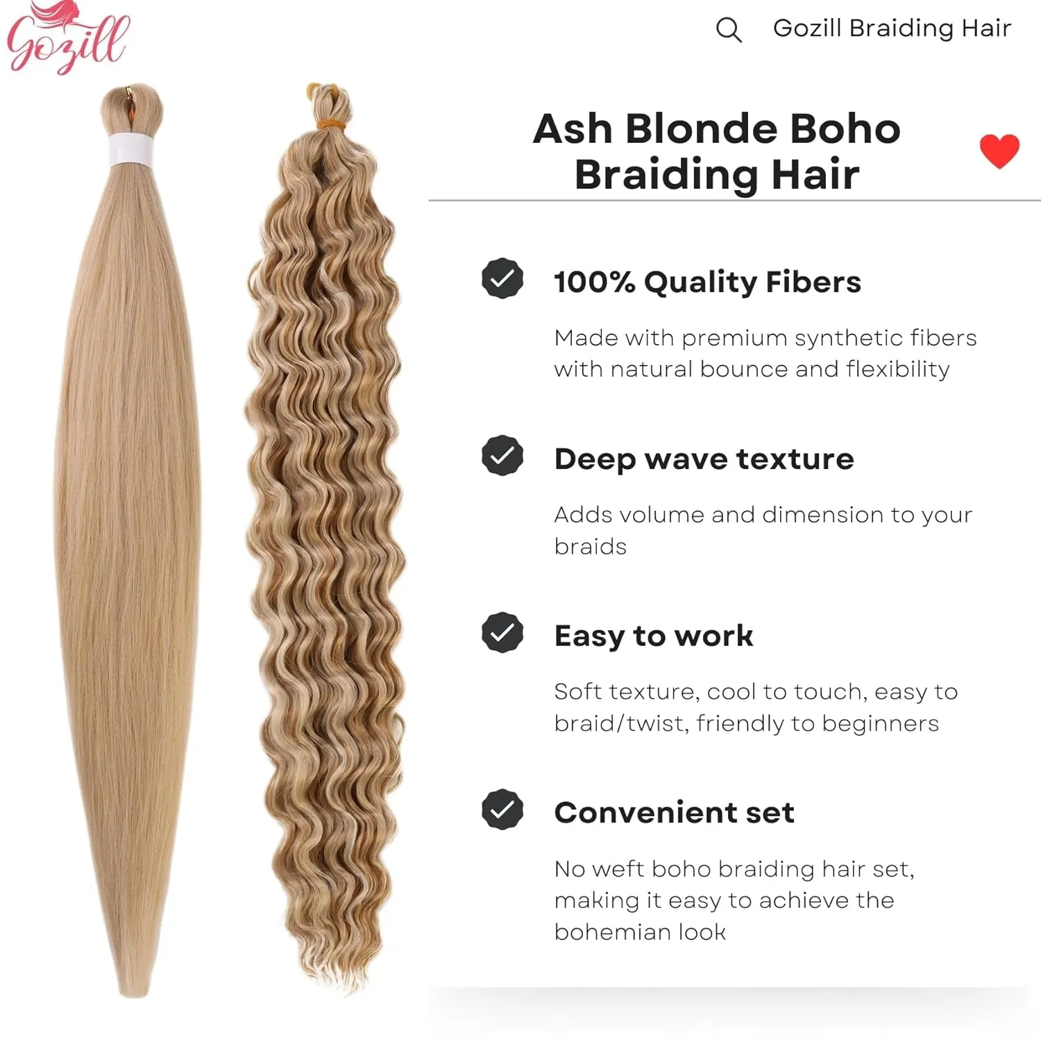 Ash Blonde Boho Braiding Hair Pre Stretched for Boho Braids27/613 Mixed Synthetic Deep Wave Boho Braids Hair for Braiding