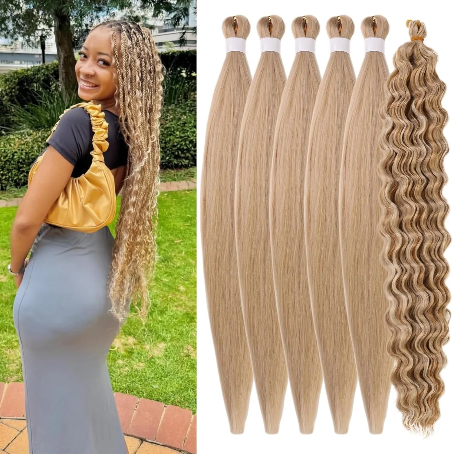 Ash Blonde Boho Braiding Hair Pre Stretched for Boho Braids27/613 Mixed Synthetic Deep Wave Boho Braids Hair for Braiding