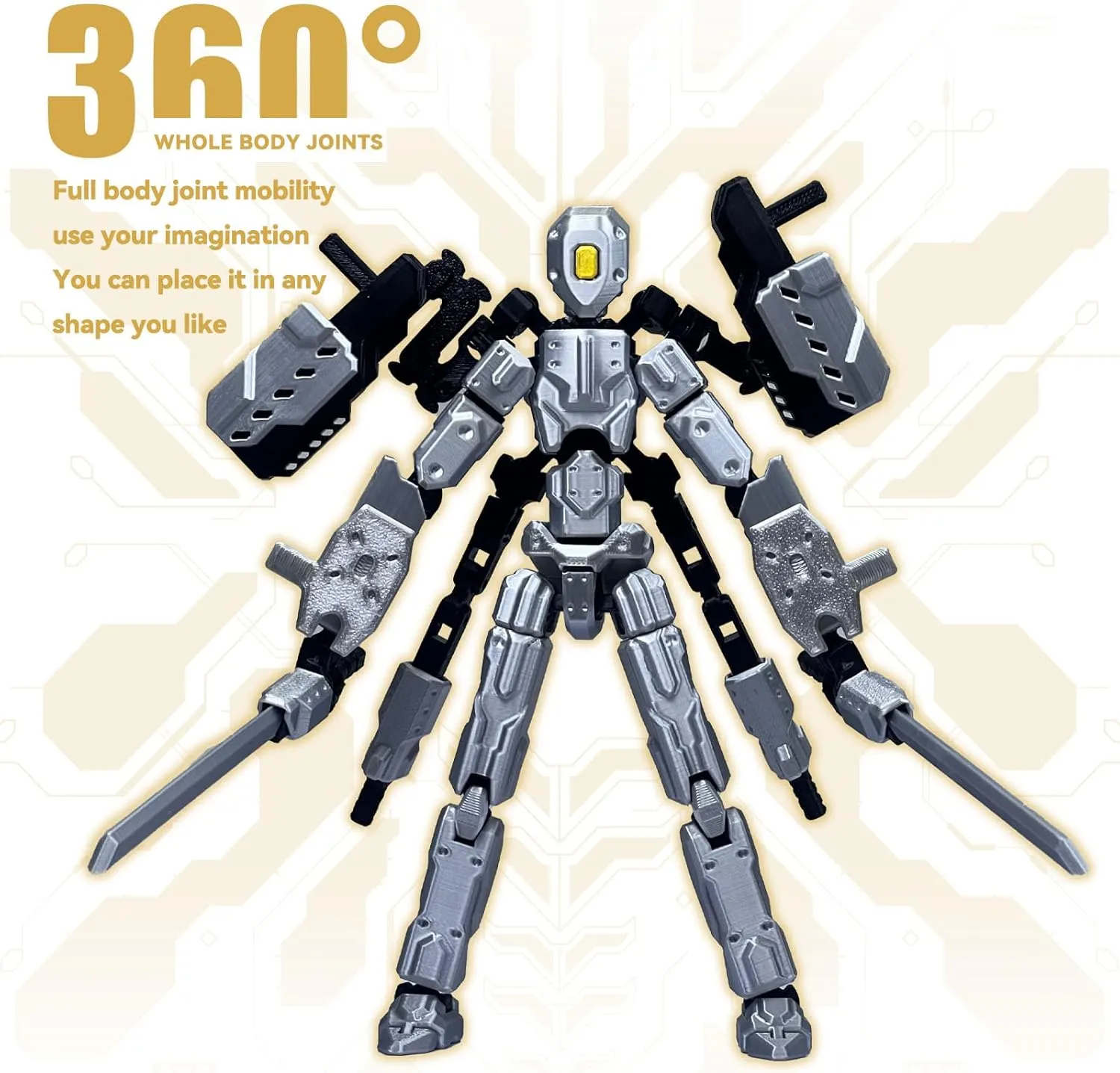 (Assembly Completed) 8 inch T13 Action Figure Set,T 13 Action Figure Multi-Articular Mobile Robot Nova T-13,Desktop Decorations for Game Lovers Toys (Gray)