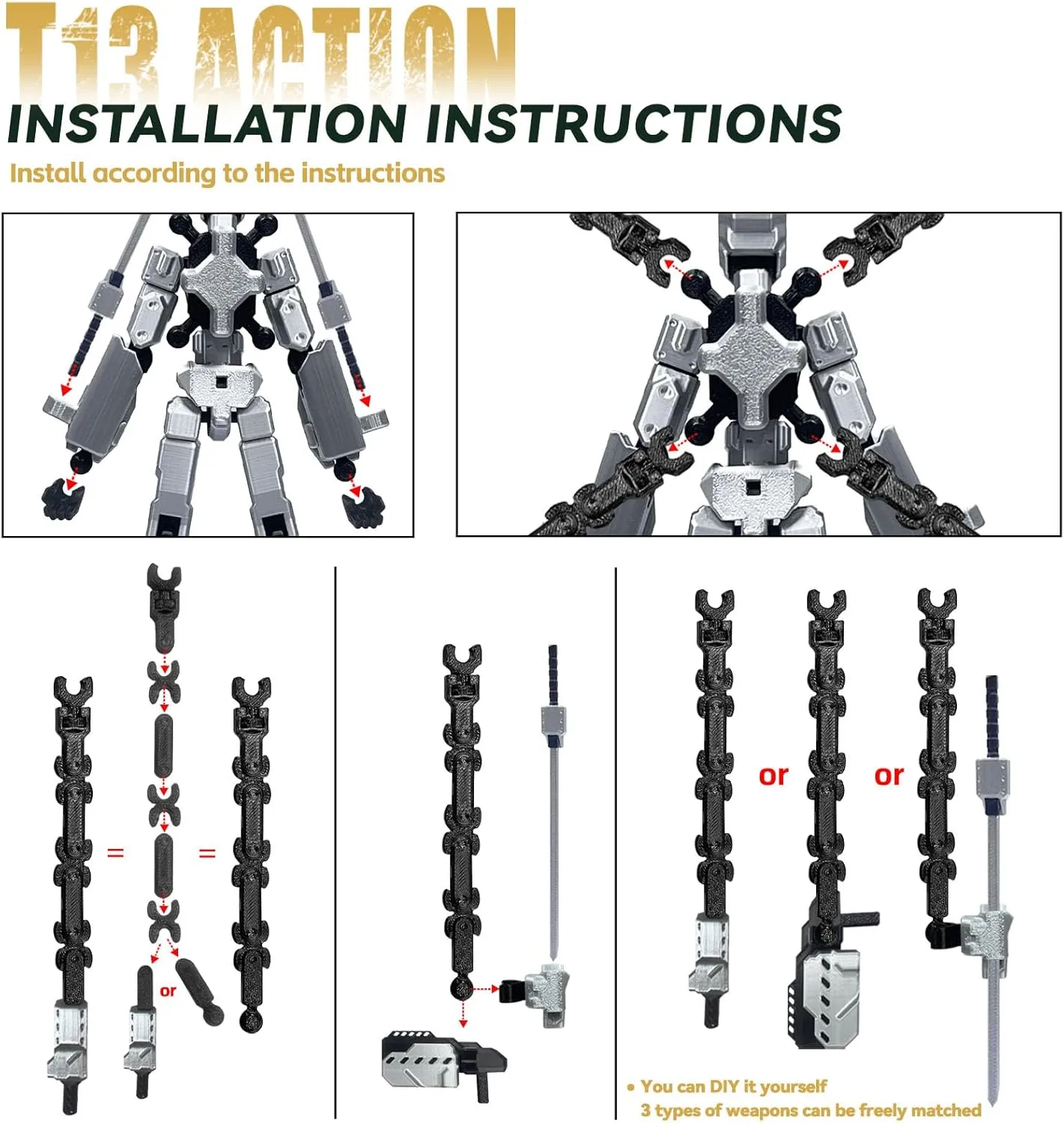 (Assembly Completed) 8 inch T13 Action Figure Set,T 13 Action Figure Multi-Articular Mobile Robot Nova T-13,Desktop Decorations for Game Lovers Toys (Gray)