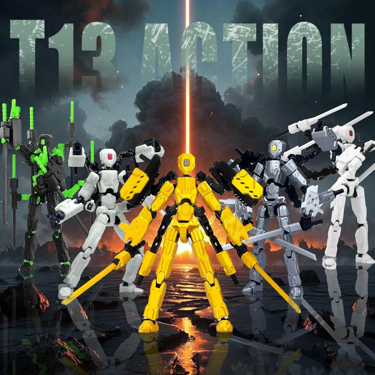 (Assembly Completed) 8 inch T13 Action Figure Set,T 13 Action Figure Multi-Articular Mobile Robot Nova T-13,Desktop Decorations for Game Lovers Toys (Gray)