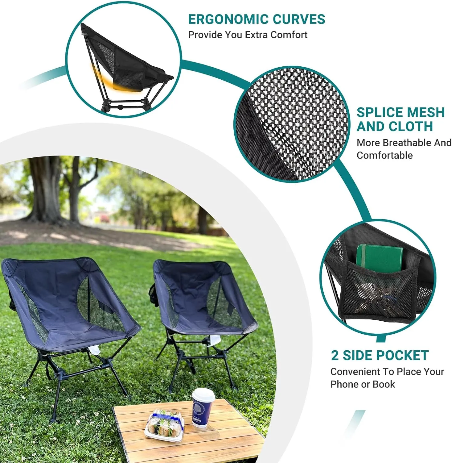 ATEPA Backpacking Chair, Ultralight Folding Portable Small Camping Chairs for Adults Compact Foldable Beach Seat with Anti-Sinking Feet & Aluminum Frame for Outdoor Hiking Travel Fishing