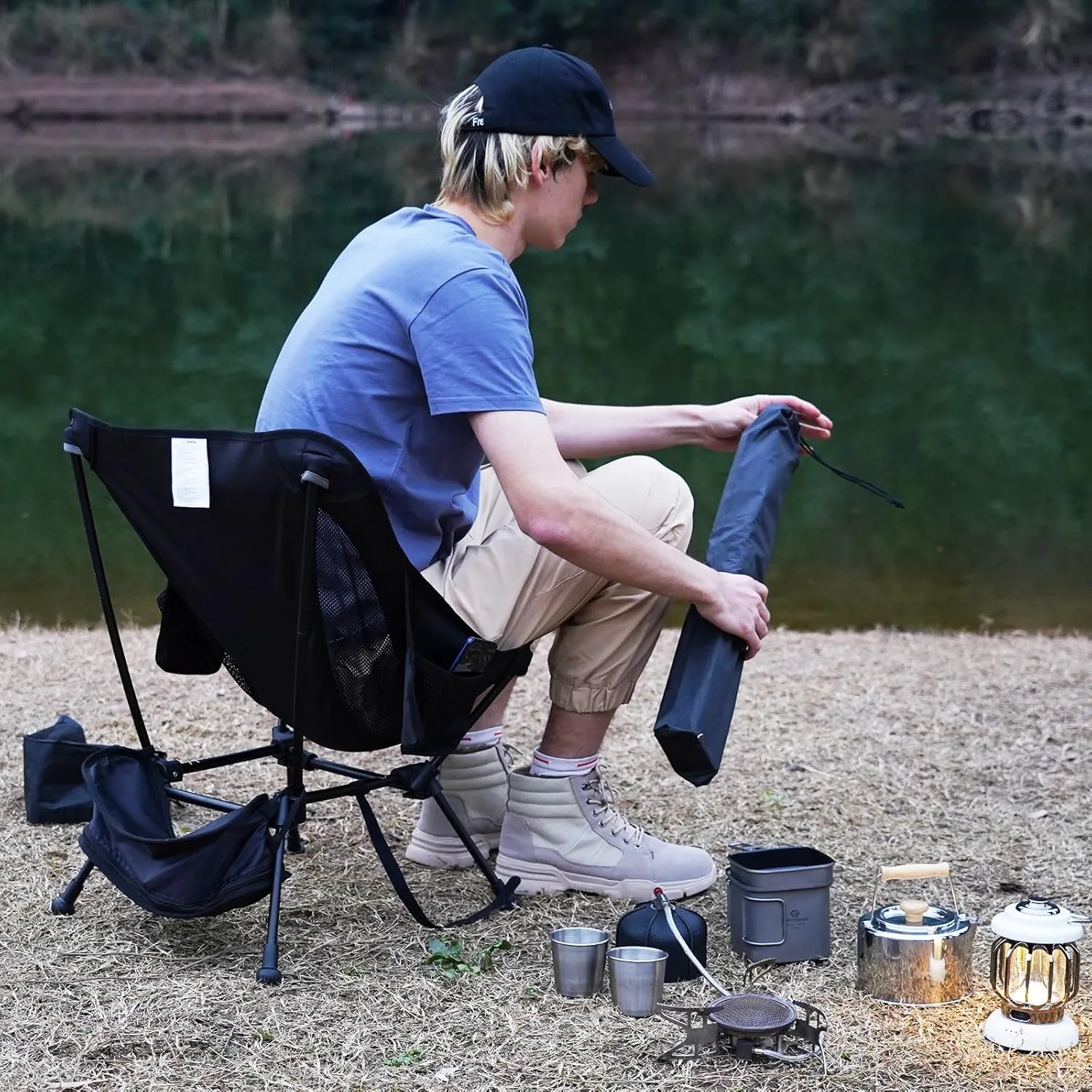 ATEPA Backpacking Chair, Ultralight Folding Portable Small Camping Chairs for Adults Compact Foldable Beach Seat with Anti-Sinking Feet & Aluminum Frame for Outdoor Hiking Travel Fishing