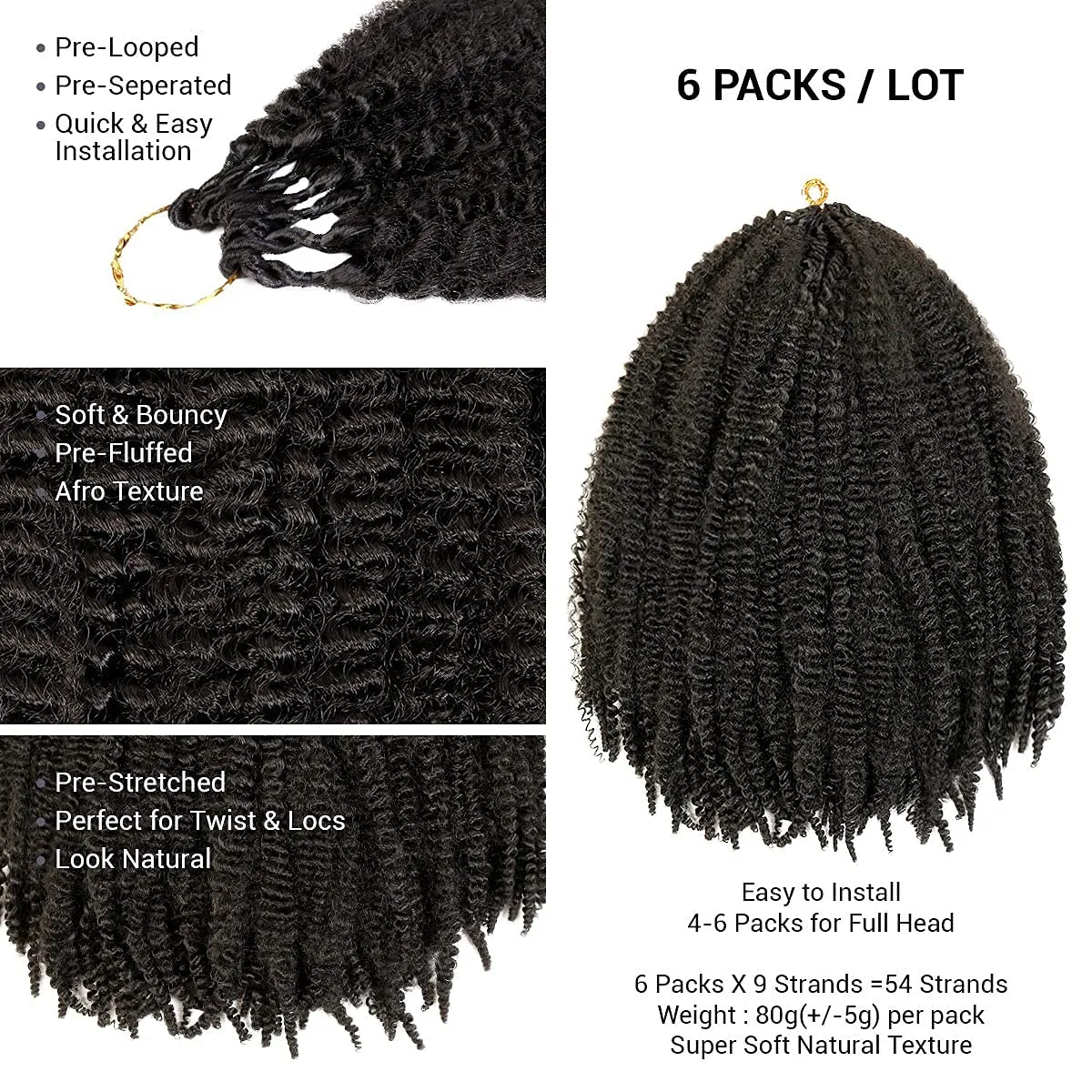 AU-THEN-TIC Afro Kinky Twist Braid Hair Pre Looped Springy Afro Twist Long Braiding Hair for Twist Crochet Braid Synthetic Hair Extensions (18 Inch (Pack of 6), 2-Dark Brown)