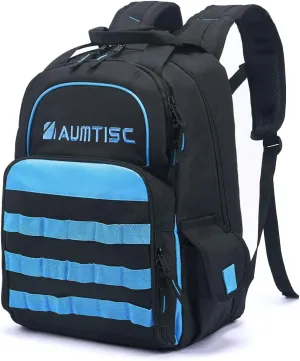 AUMTISC Tool Bag Backpack for Men, Heavy-Duty Tools Storage Organizer Work Bags Backpack for Construction Jobsite, Electrician, Industrial, Repairman, and HVAC Techs, Blue