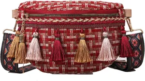 AuSion Boho Chic Waist Bag with Fringe Decor – Lightweight Colorful Fanny Pack Purse for Women Ladies – Adjustable Strap for Beach, Travel, Workouts, and Casual Wear