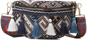 AuSion Boho Chic Waist Bag with Fringe Decor – Lightweight Colorful Fanny Pack Purse for Women Ladies – Adjustable Strap for Beach, Travel, Workouts, and Casual Wear