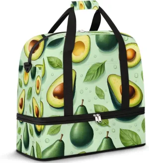 Avocado Fruit Foldable Travel Duffel Bag Overnight Weekender Bag with Shoes Compartment Sports Gym Bag for Men Women