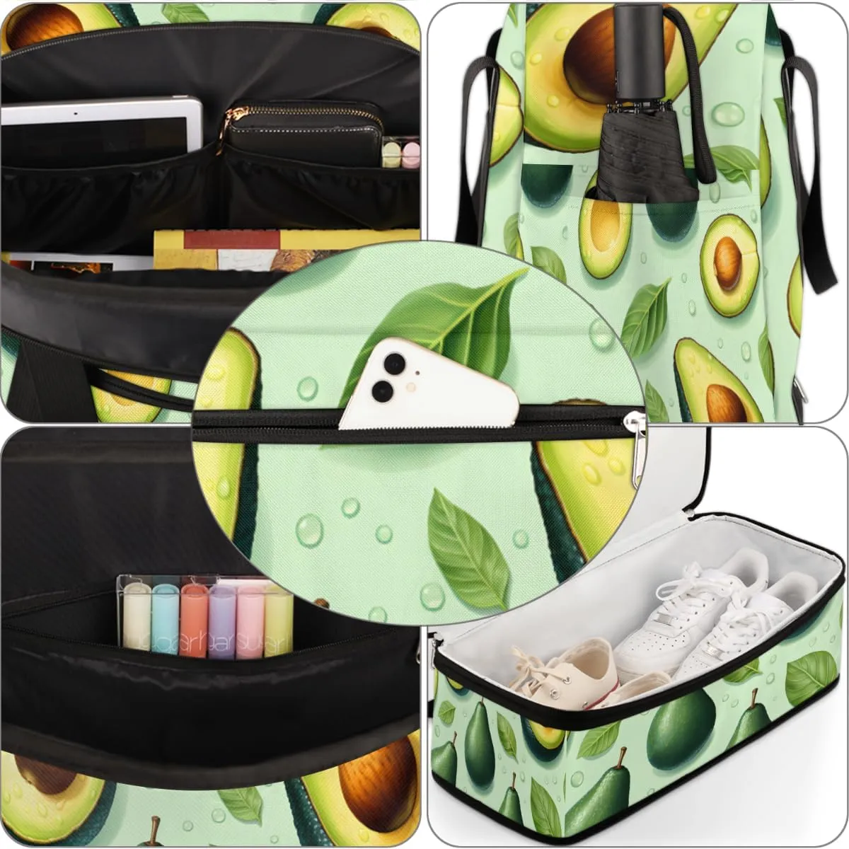 Avocado Fruit Foldable Travel Duffel Bag Overnight Weekender Bag with Shoes Compartment Sports Gym Bag for Men Women