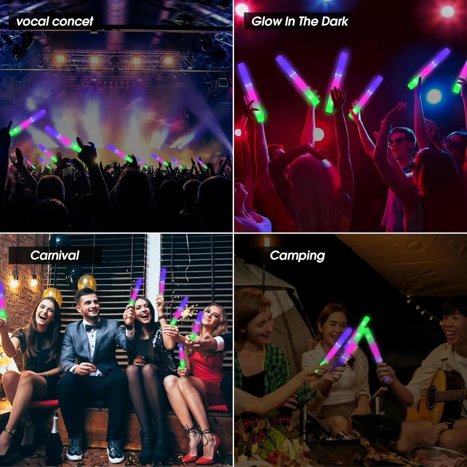 AWANG 210 Pcs Glow Sticks With 3 Modes Colorful Flashing Glow In The Dark Party Supplies Multicolor Bulk LED Foam Glow Sticks For Wedding Raves Sporting Events Glow Party Birthday Camping