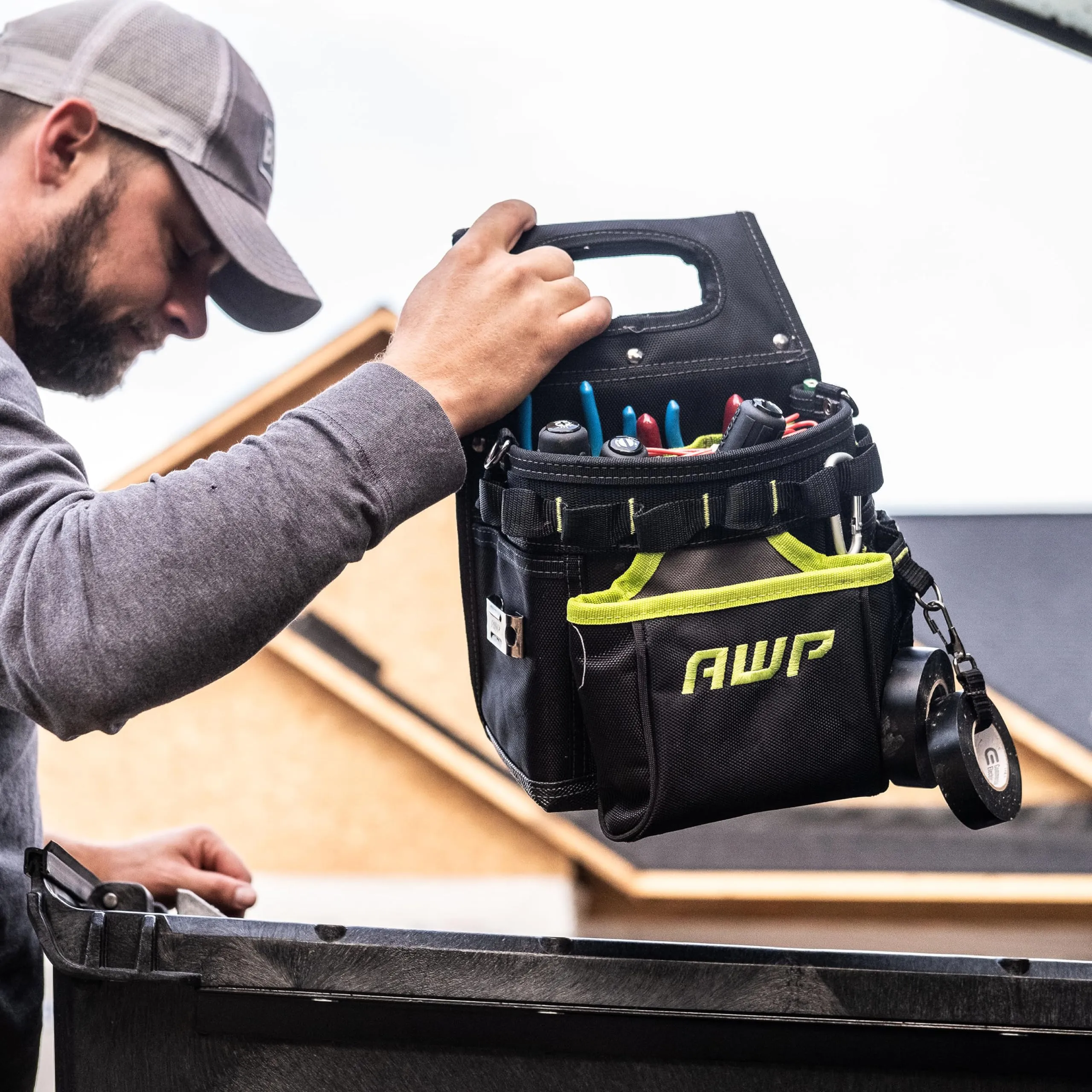 AWP TrapJaw 3-in-1 Electrician Tool Pouch with Spring-Loaded Technology, Designed for Professional Electricians and Maintenance Repair Technicians,Black Portable Tool Box