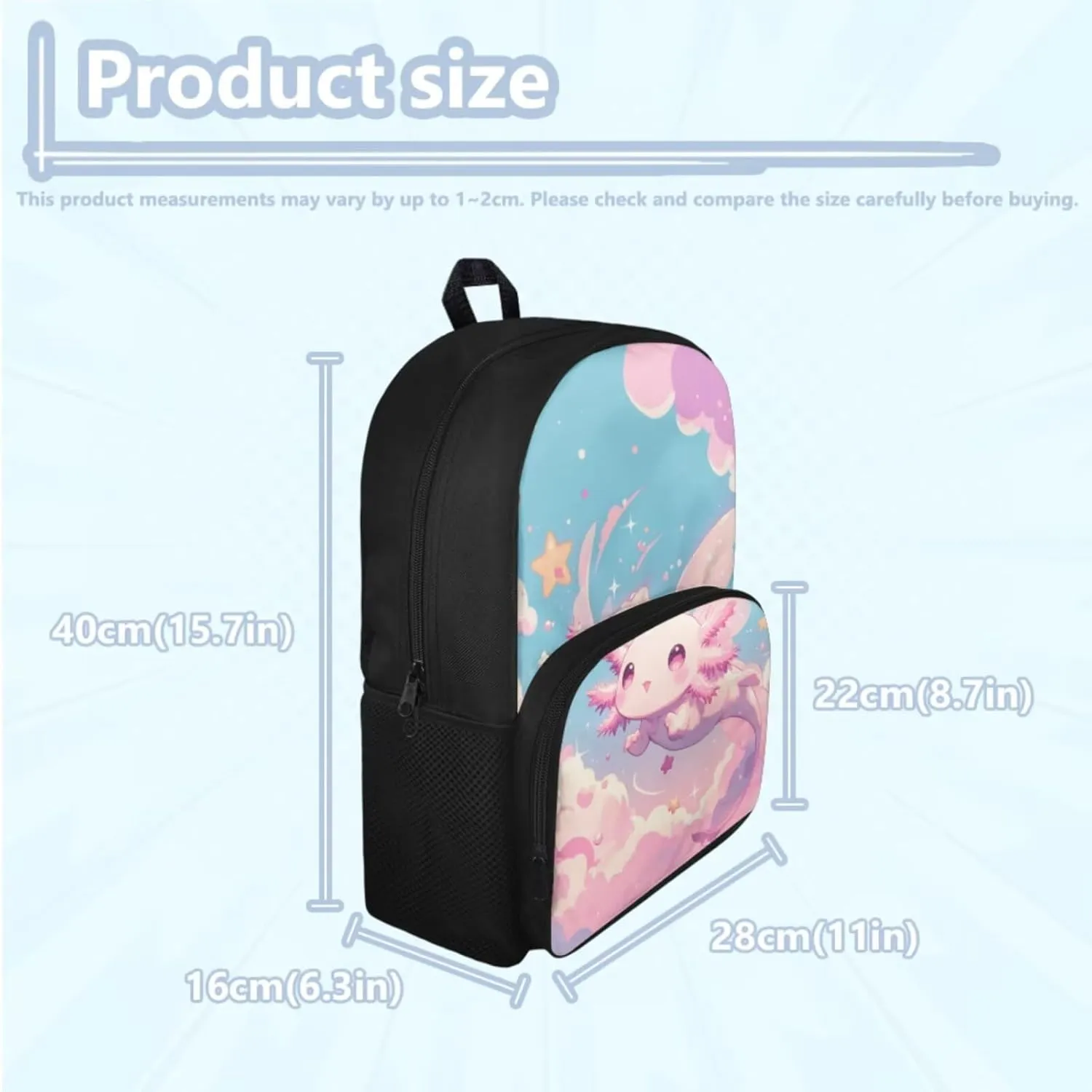 Axolotl Backpack and Lunch Box for Girls 6-8/8-10/10-12 Pink Kids Elementary School Bookbag for 1st Grade Lunchbox Set 15in Preschool Book Bags with Lunch Bag Pencil Case 3 in 1 Back Pack