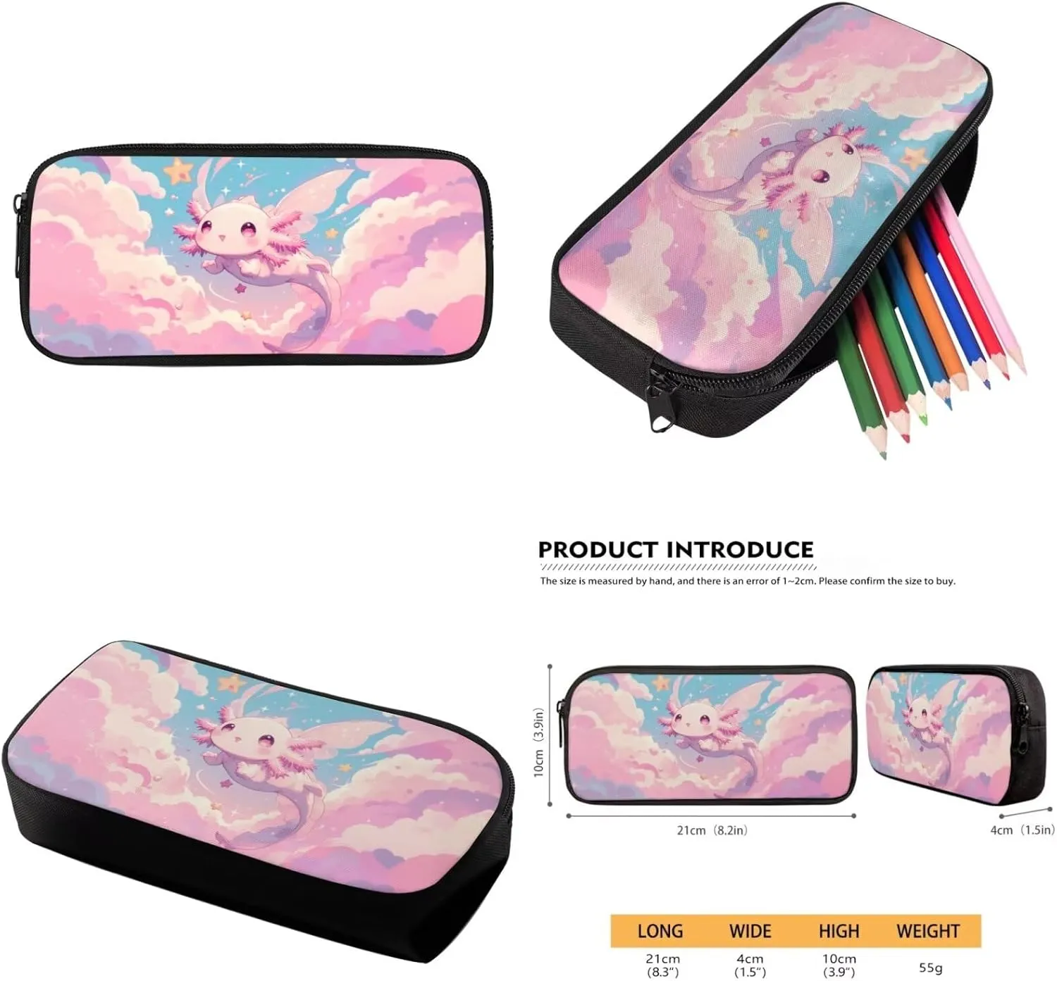 Axolotl Backpack and Lunch Box for Girls 6-8/8-10/10-12 Pink Kids Elementary School Bookbag for 1st Grade Lunchbox Set 15in Preschool Book Bags with Lunch Bag Pencil Case 3 in 1 Back Pack