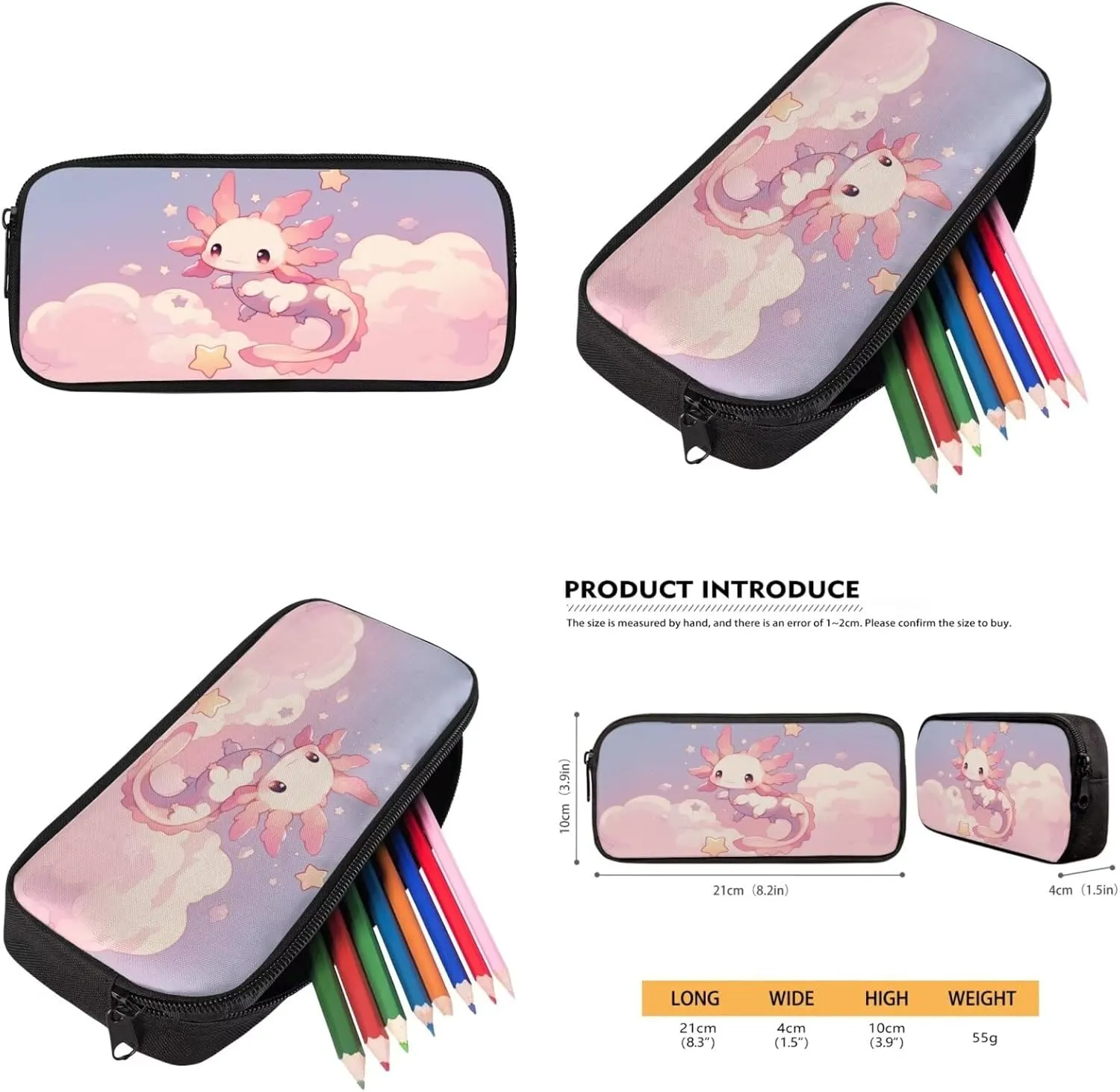 Axolotl Backpack for Girls with Lunch Box 6-8/8-10/10-12 Kids Bookbags for 1st Grade and Lunch Bag Set 3 in 1 Elementary School Back Pack Lunchbox Pencil Case Preschool Book Bags Schoolbag