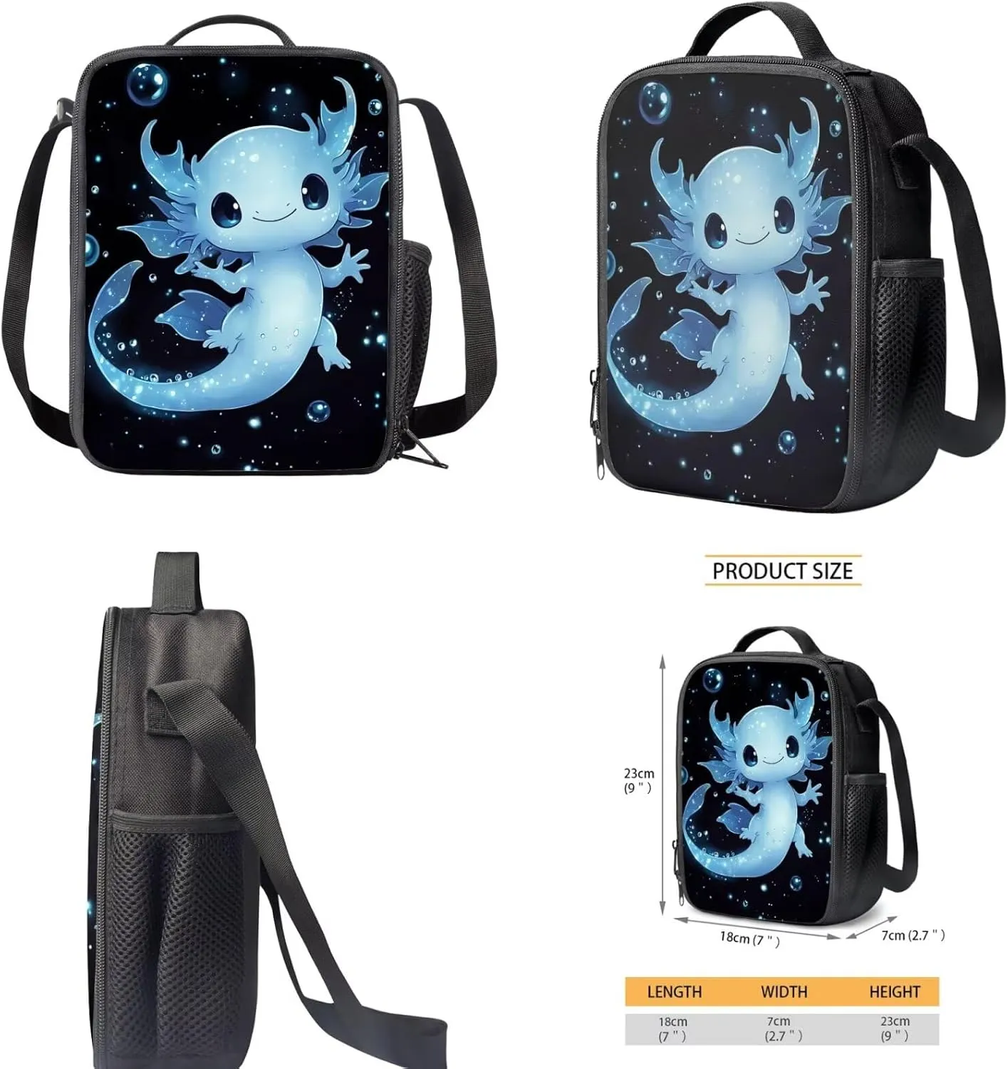 Axolotl Backpack for School Girls 4th Grade Lunch Box Preppy Elementary Schoolbag with Lunch Bag 15in Kids Bookbag and Lunchbox Pencil Case 3 in 1 Back Pack Middle Student Book Bags