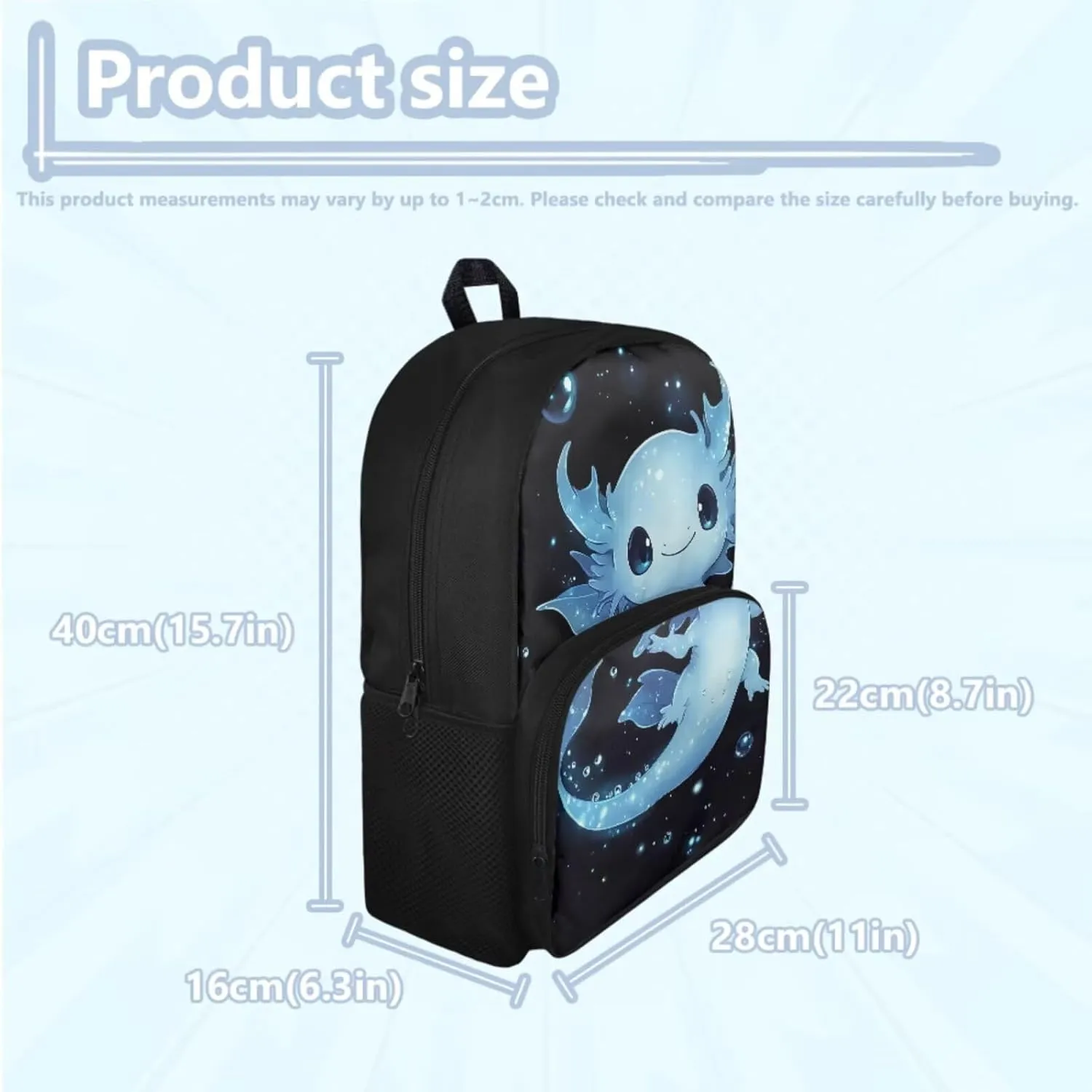 Axolotl Backpack for School Girls 4th Grade Lunch Box Preppy Elementary Schoolbag with Lunch Bag 15in Kids Bookbag and Lunchbox Pencil Case 3 in 1 Back Pack Middle Student Book Bags