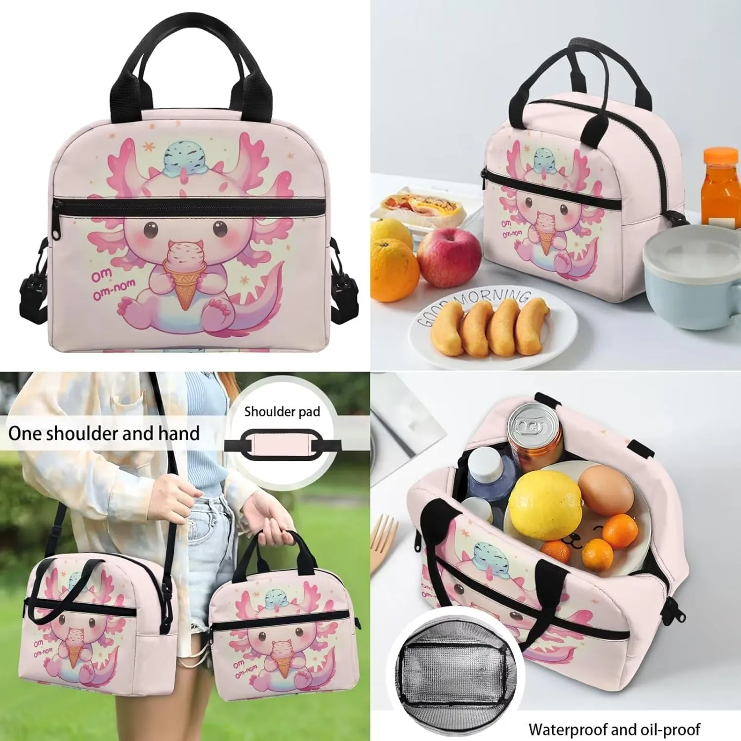 Axolotl School Backpack for Girls with Lunch Box 5-6/6-8/10-12 Ice Cream Kids Bookbag for 1st Grade Elementary Schoolbag and Lunch Bag Set 17in Primary Back Pack Preppy Book Bags Lunchbox