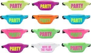 Bachelorette 80s Fanny Pack Set | 1 “Wife of The Party” Fanny Pack and Party Fanny Packs | Bachelorette Party Favors (12 Pack)