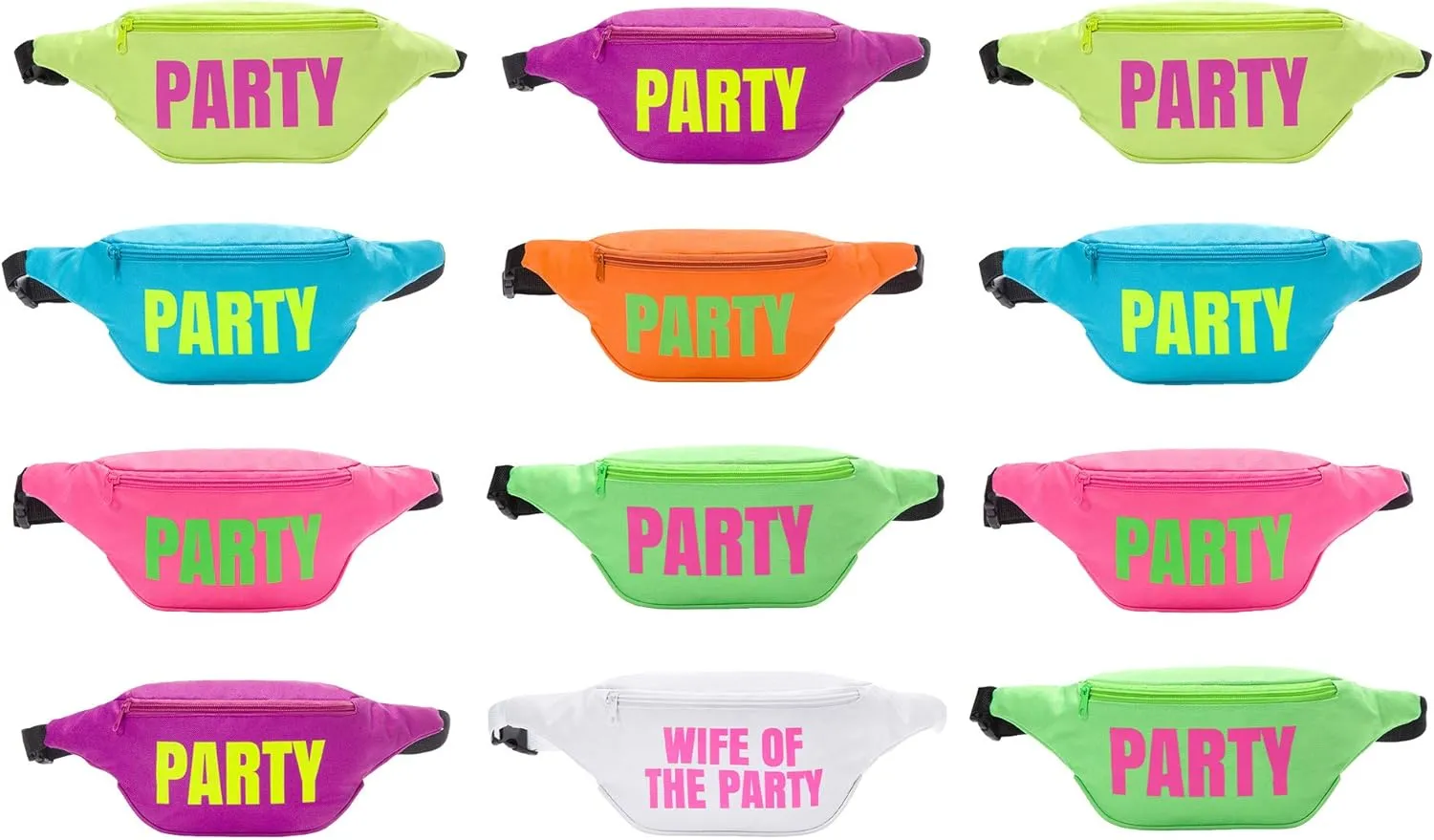 Bachelorette 80s Fanny Pack Set | 1 “Wife of The Party” Fanny Pack and Party Fanny Packs | Bachelorette Party Favors (12 Pack)