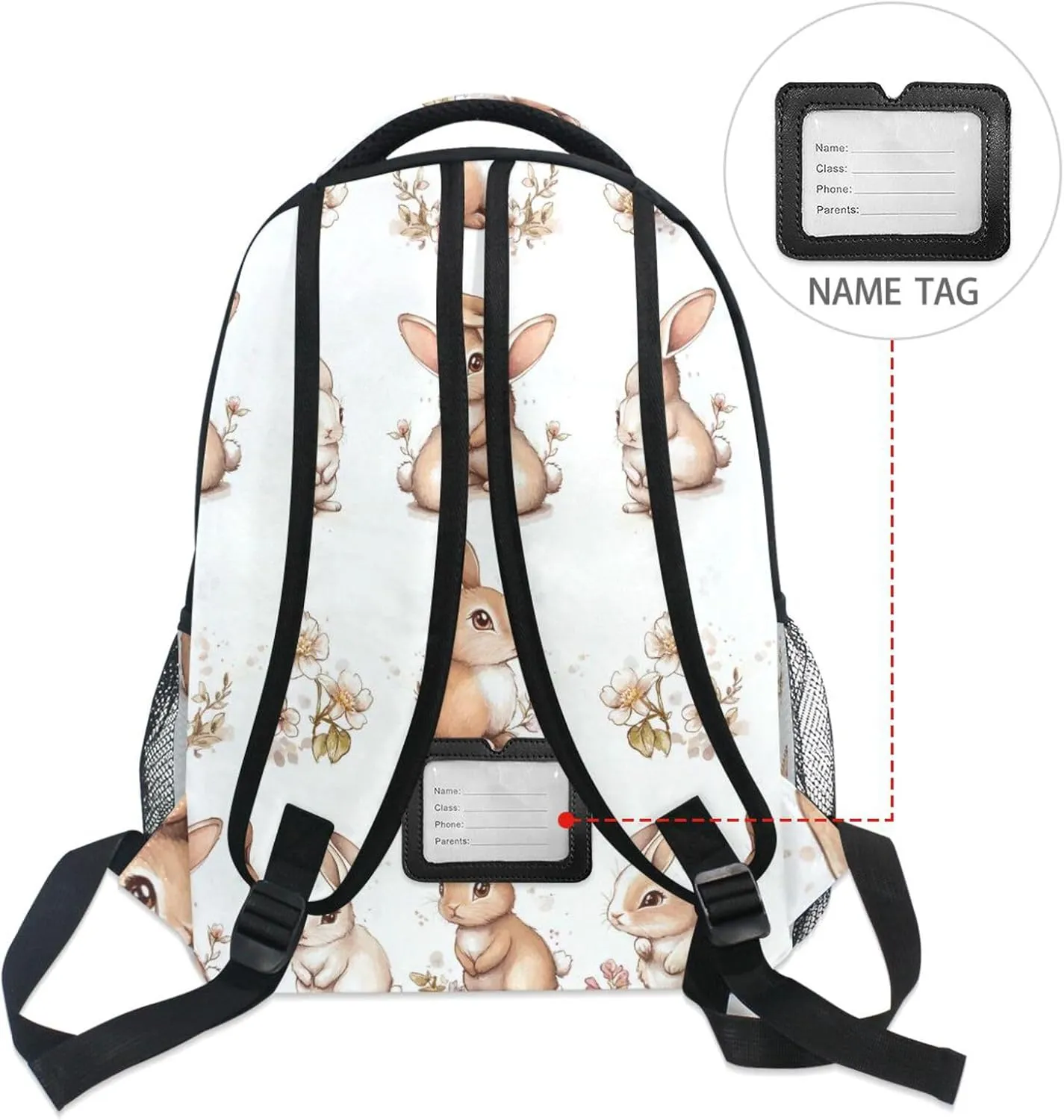 Backpack for Teacher Nurse Waterproof Backpack with Chest Strap for College Work Cartoon Cute Bunny White