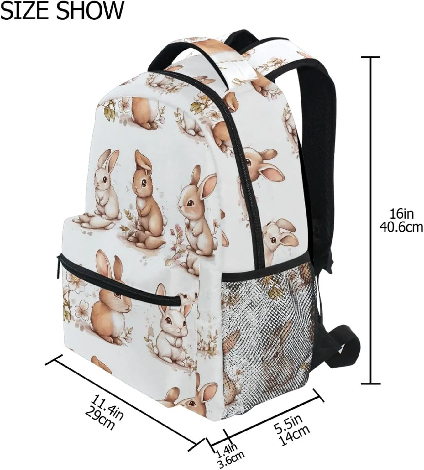 Backpack for Teacher Nurse Waterproof Backpack with Chest Strap for College Work Cartoon Cute Bunny White