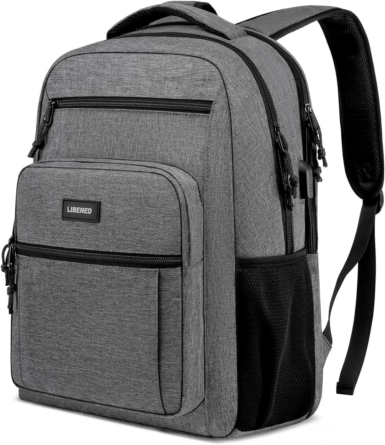 Backpack for Women Men, School Backpacks for Teens Boys and Girls, Laptop Mochila with USB Charging Port, 15.6 Inch Water Resistant Backpack for Work, College, Grey