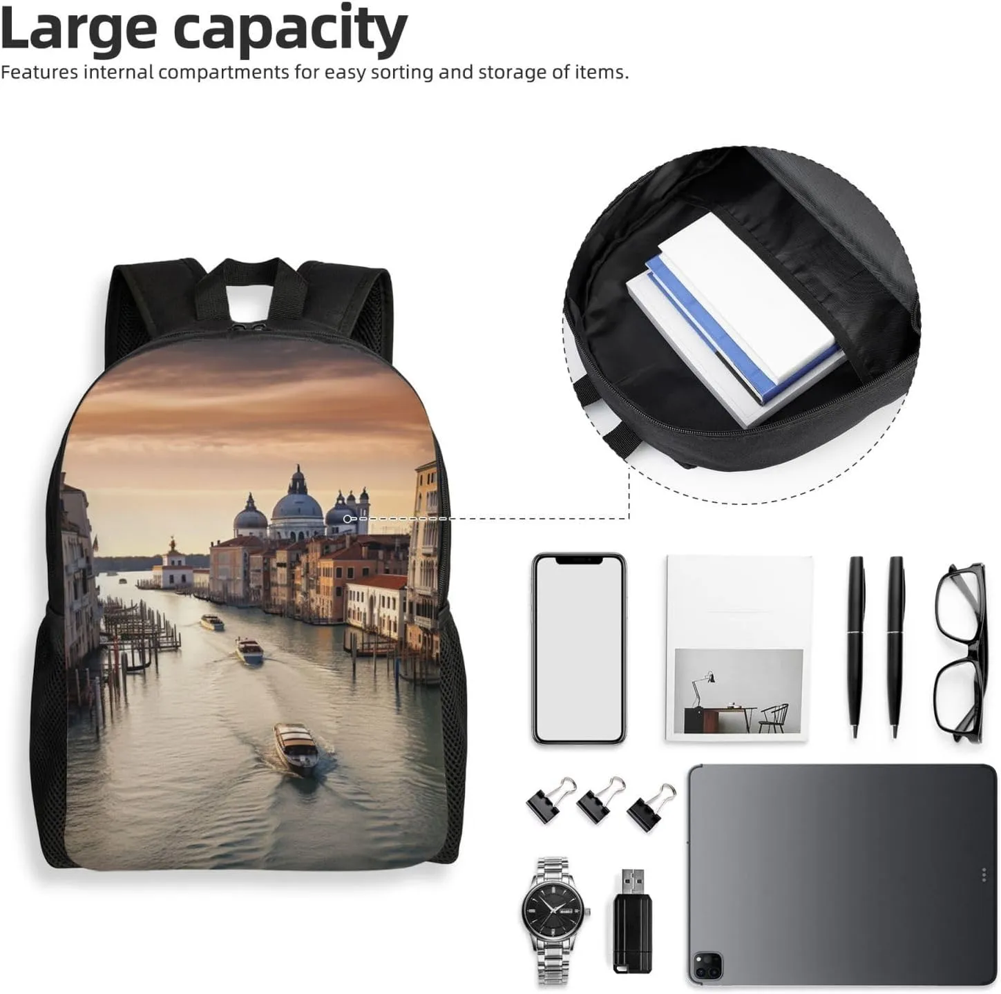 Backpack Grand Canal Travel Casual Laptop Backpack Waterproof Hiking Daypack For Men Women