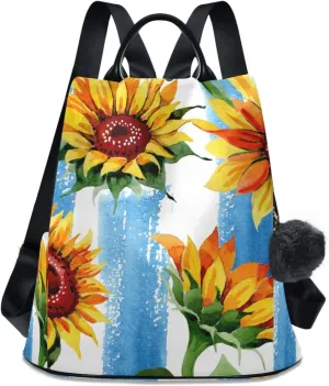 Backpack Purse for Women Anti Theft Fashion Daypack Polyester Travel Bag Crossbody Shoulder Bag Sunflower 13.4 X 5.9 X 15in Pattern 2