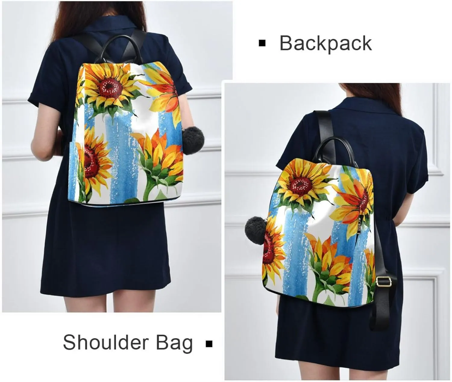 Backpack Purse for Women Anti Theft Fashion Daypack Polyester Travel Bag Crossbody Shoulder Bag Sunflower 13.4 X 5.9 X 15in Pattern 2