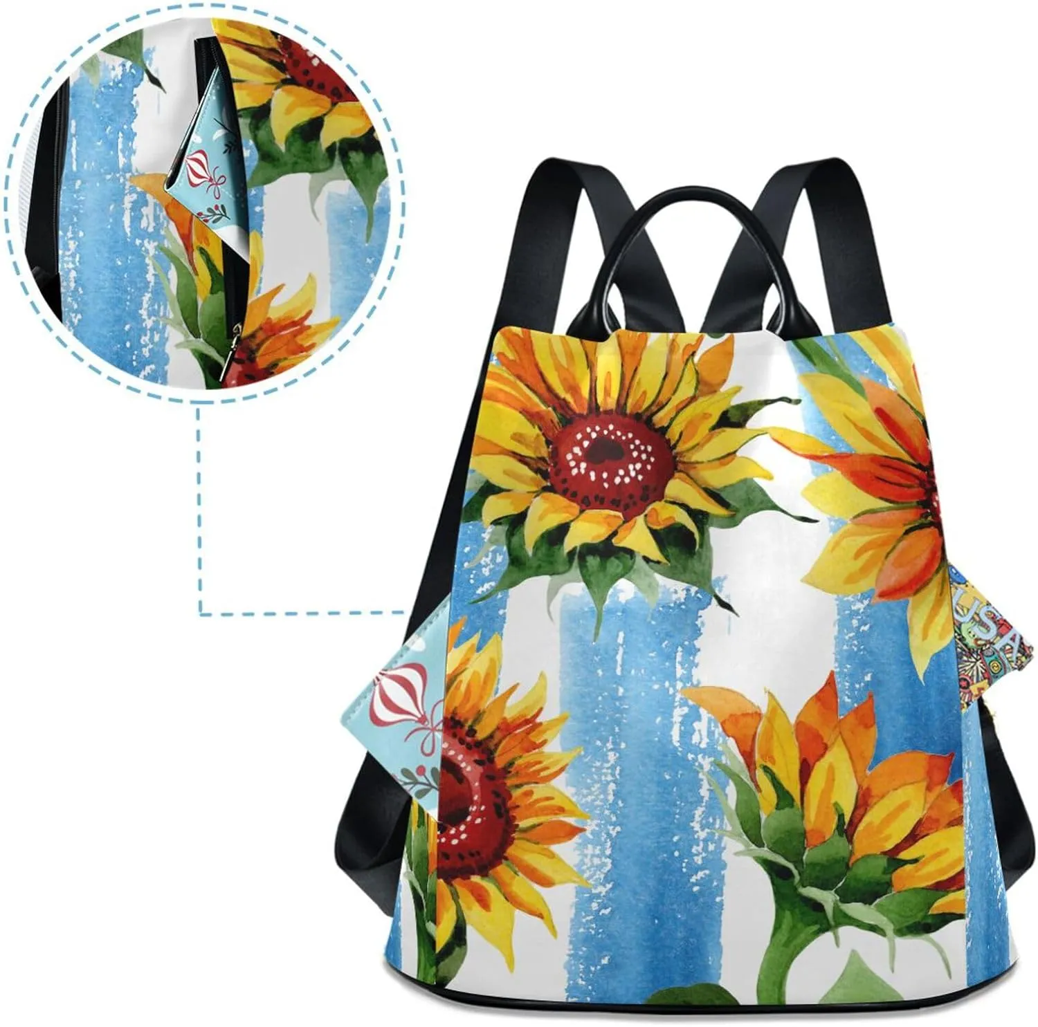 Backpack Purse for Women Anti Theft Fashion Daypack Polyester Travel Bag Crossbody Shoulder Bag Sunflower 13.4 X 5.9 X 15in Pattern 2