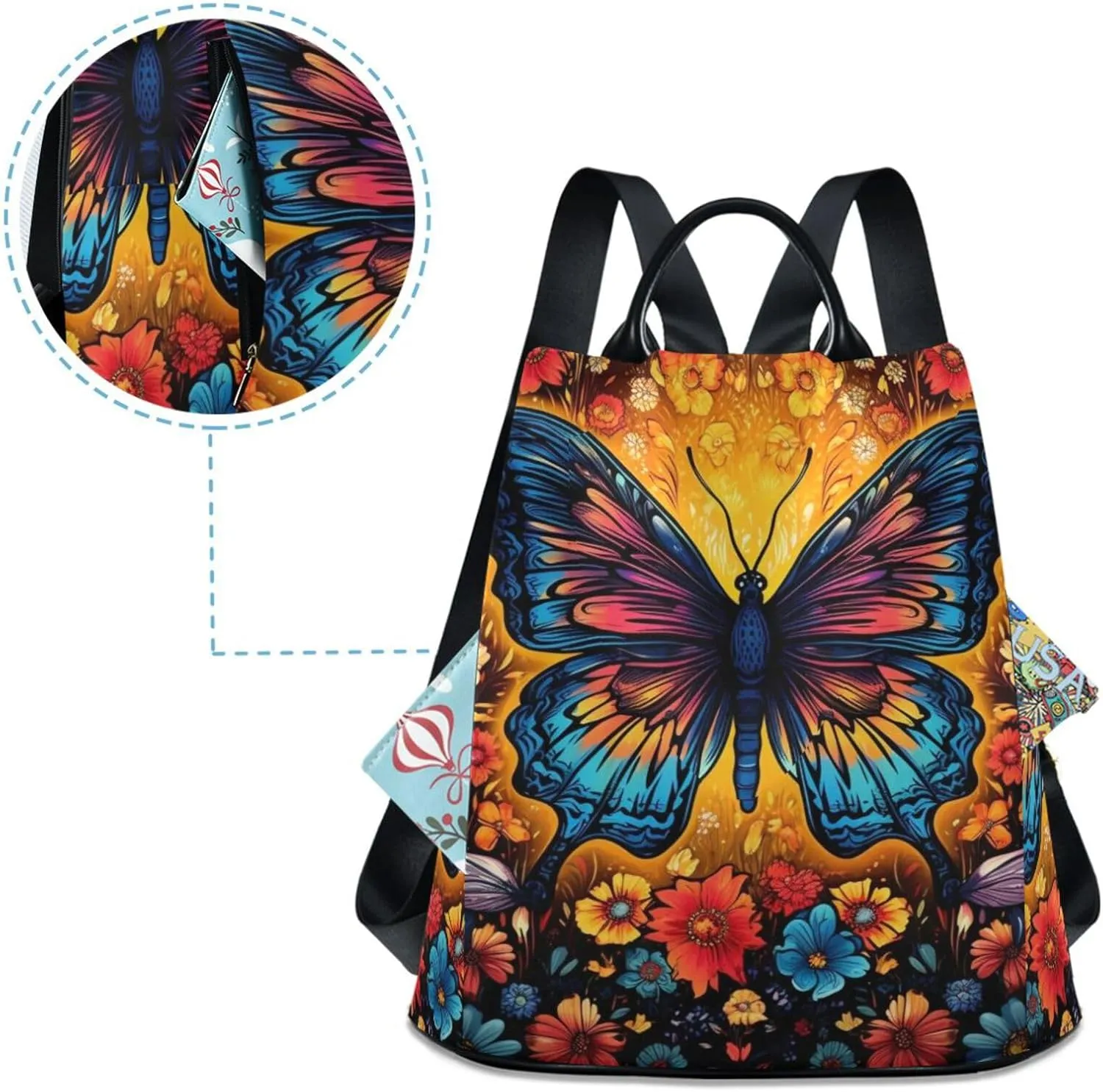 Backpack Purse for Women Anti Theft Fashion Daypack Polyester Travel Bag Shoulder Bag Butterfly 13.4 X 5.9 X 15in Pattern 3