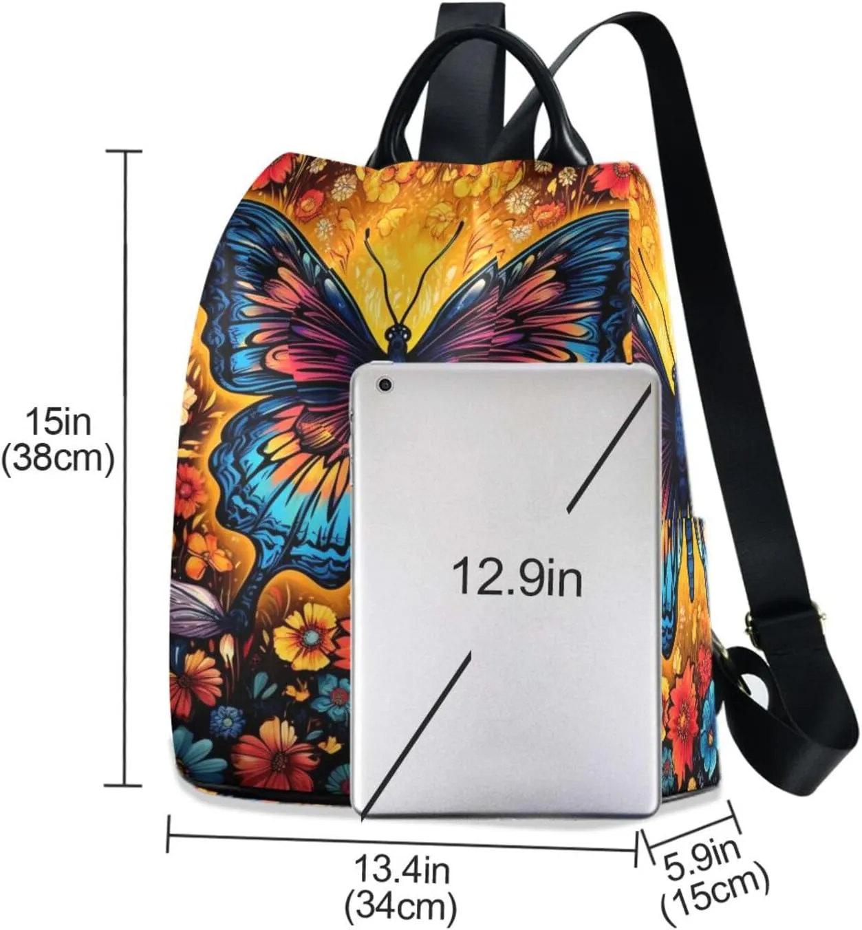 Backpack Purse for Women Anti Theft Fashion Daypack Polyester Travel Bag Shoulder Bag Butterfly 13.4 X 5.9 X 15in Pattern 3
