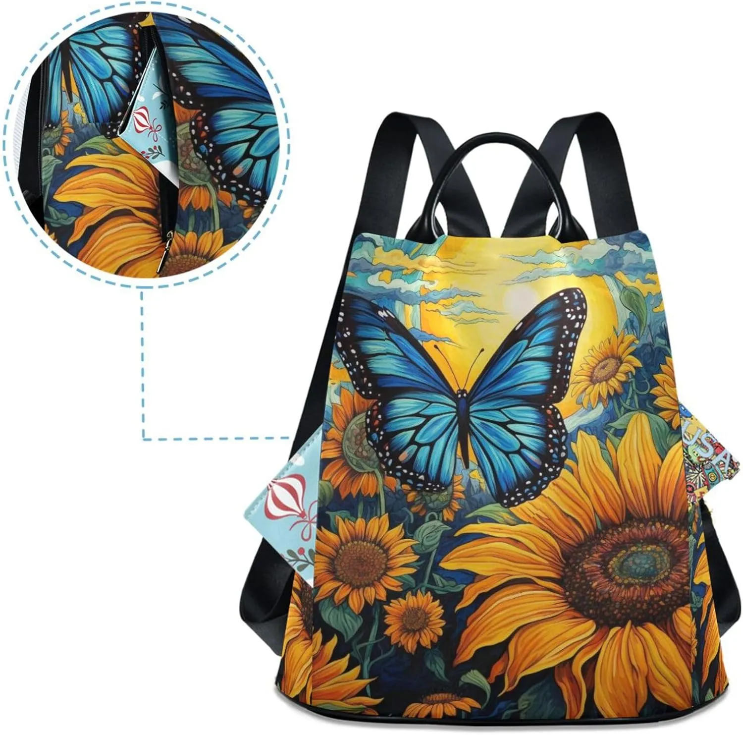 Backpack Purse for Women Anti Theft Fashion Daypack Polyester Travel Bag Shoulder Bag Butterfly 13.4 X 5.9 X 15in Pattern 5