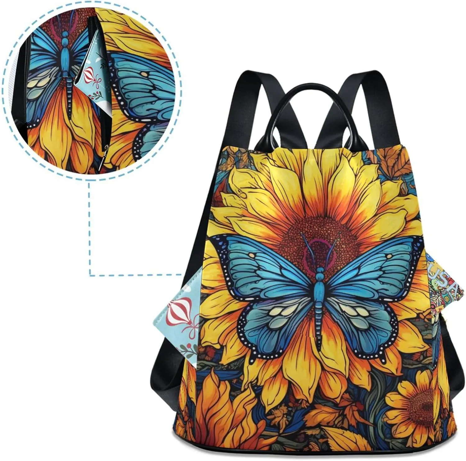 Backpack Purse for Women Anti Theft Fashion Daypack Polyester Travel Bag Shoulder Bag Butterfly 13.4 X 5.9 X 15in