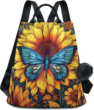 Backpack Purse for Women Anti Theft Fashion Daypack Polyester Travel Bag Shoulder Bag Butterfly 13.4 X 5.9 X 15in
