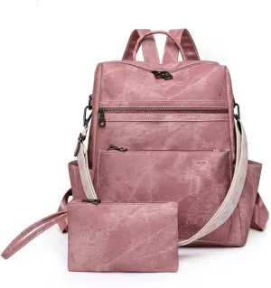 Backpack Purse for Women, Waterproof PU Leather Backpack, Anti-Theft Women Back pack, Lightweight Fashion Multipurpose Convertible Travel Shoulder Bag Handbag, Pink