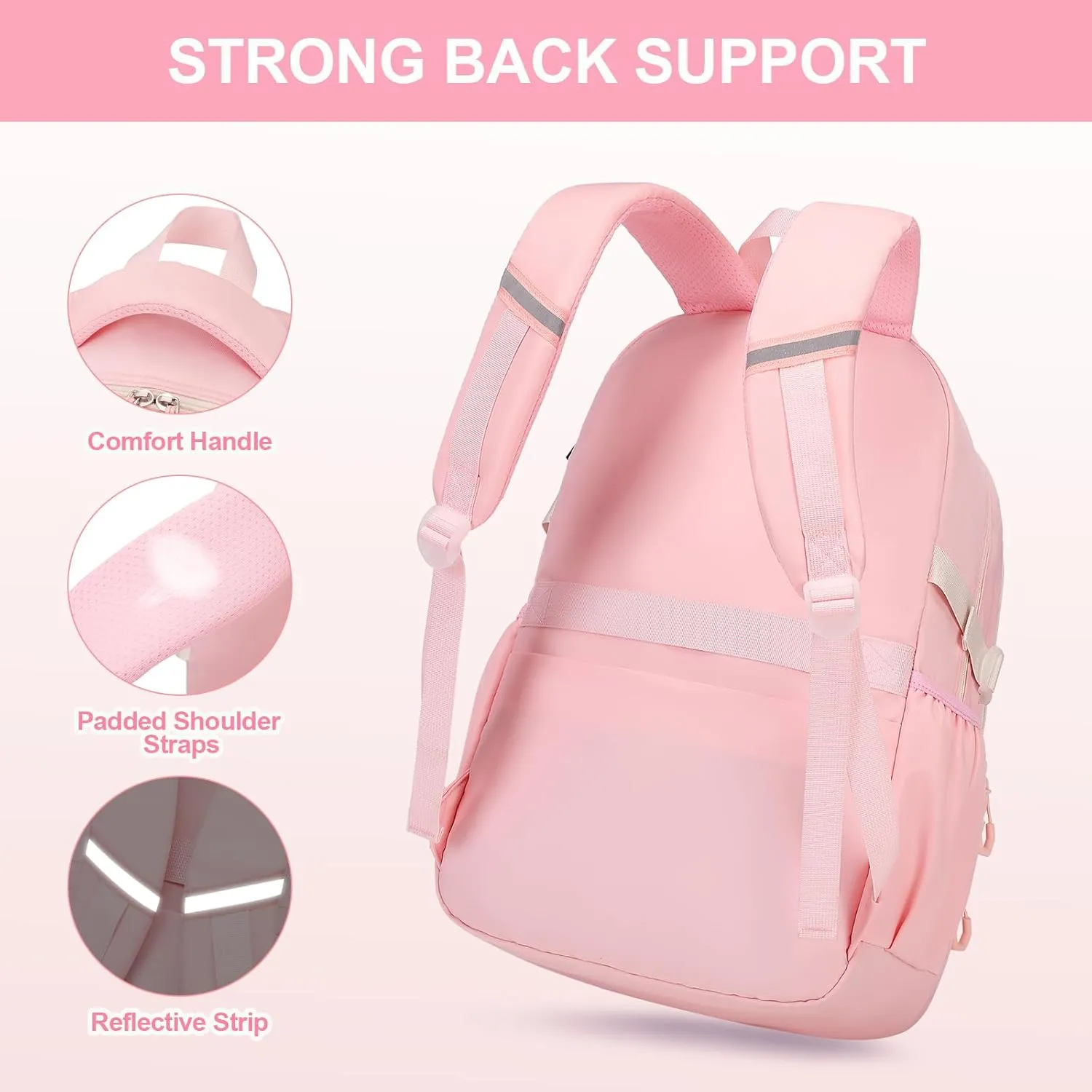 Backpacks for Girls, 3 PCS Girls Backpack with Lunch Box, Pencil Cace Set for Teen Girl Kids, Bookbag School Backpack for Elementary Middle High School College Students Age 3  Pink