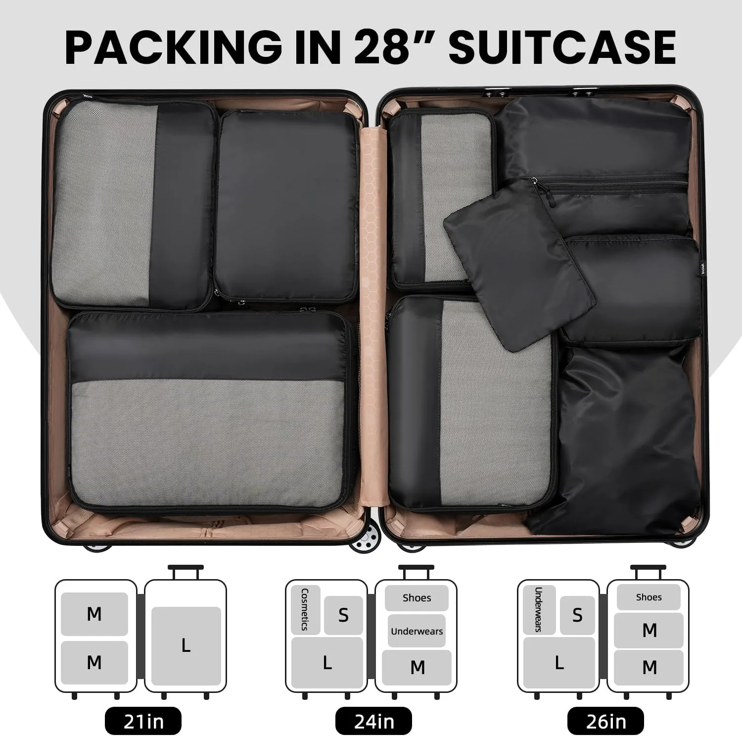 BAGAIL 8 Set/9 Set Packing Cubes Luggage Packing Organizer for Travel, Suitcase Packing Bags for Travel Accessories
